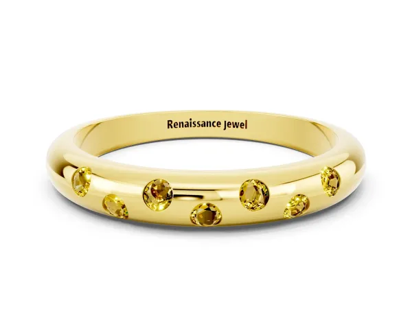 Round Yellow Sapphire Flush-Set Comfort Fit Band Yellow gold