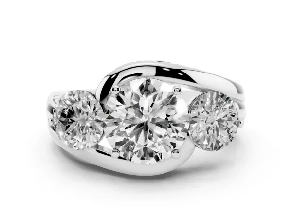 Three-Stone Round Cut Brilliant Split Shank Prong Set Ring Platinum
