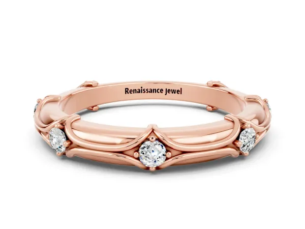 Round Moissanite Prong Set Milgrain Eternity Band Rose gold