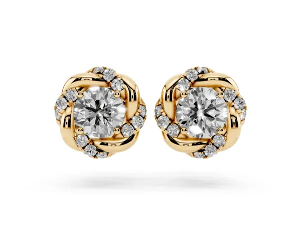 Round Diamond Oceana Halo Stud Earrings Yellow gold
