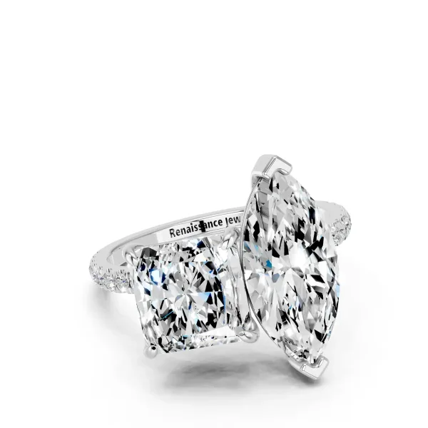 Marquise and Princess Toi Moi Ring with Prong Setting and Pave Band Silver