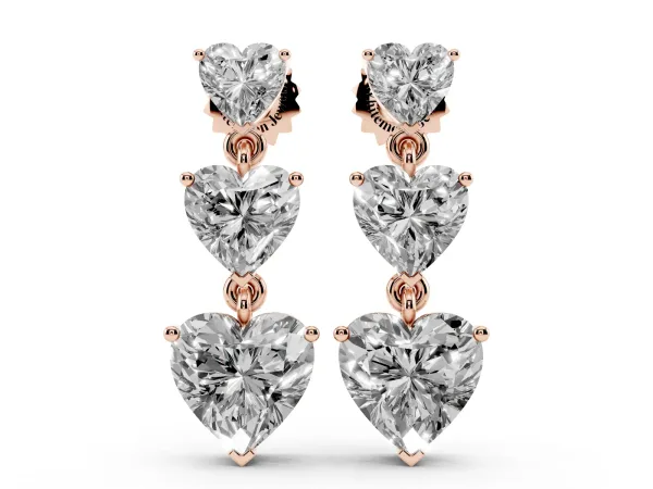 Heart Diamond Triple Drop Earrings Rose gold