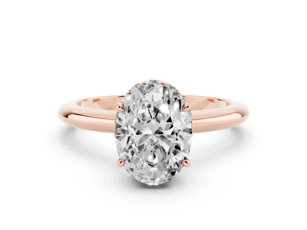 Oval Cut Brilliant Solitaire Engagement Ring with Six-Prong Setting and Classic Band Rose gold