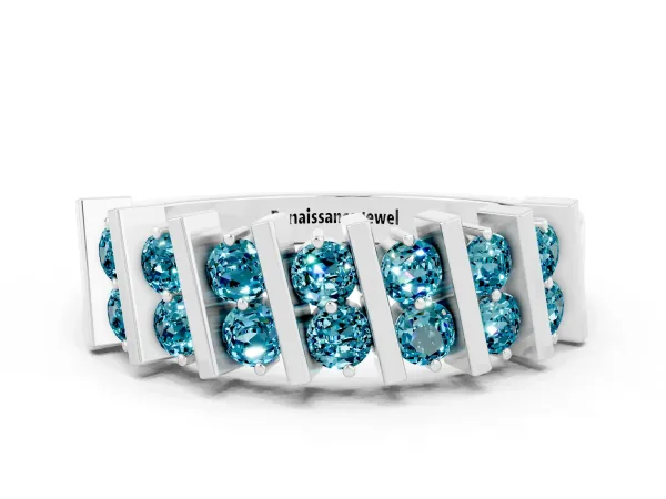 Channel Set Round Blue Topaz Anniversary Band with Vertical Prongs Platinum