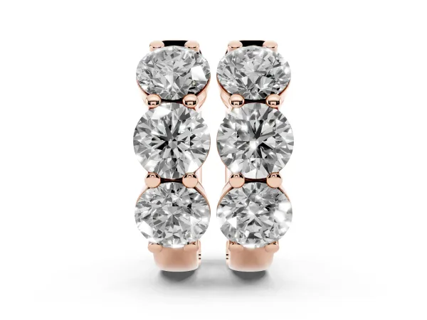 Triple Round Diamond Huggie Earrings with Prong Setting Rose gold