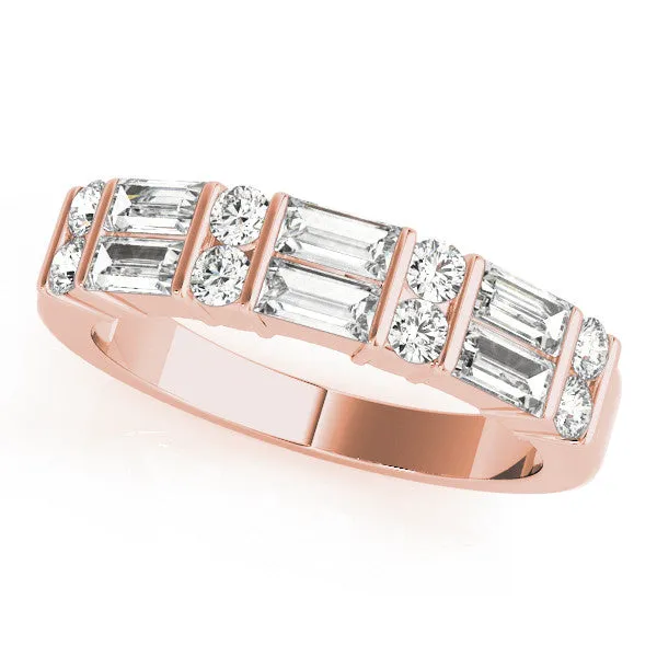 Channel Set Baguette and Round Diamond Band with Bar Prongs Rose gold