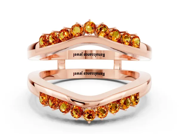 Round Citrine Chevron Contour Band with Prong Setting Rose gold
