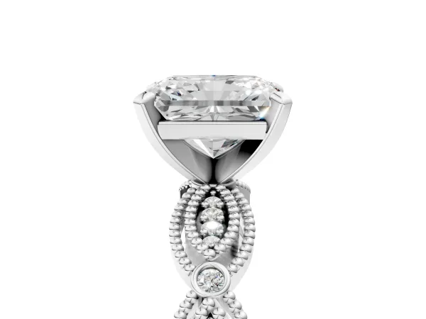 Radiant Cut Solitaire Milgrain Diamond Engagement Ring with Bezel and Marquise Band Platinum