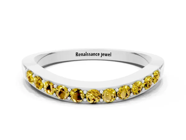 Round Yellow Sapphire Curved Wedding Band with Channel Setting Platinum