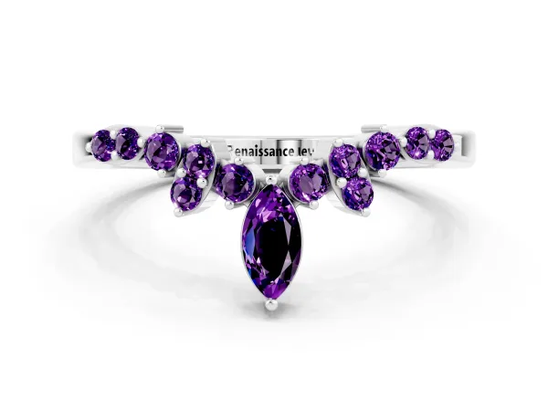 Marquise and Round Amethyst Chevron Band with Prong Setting Platinum