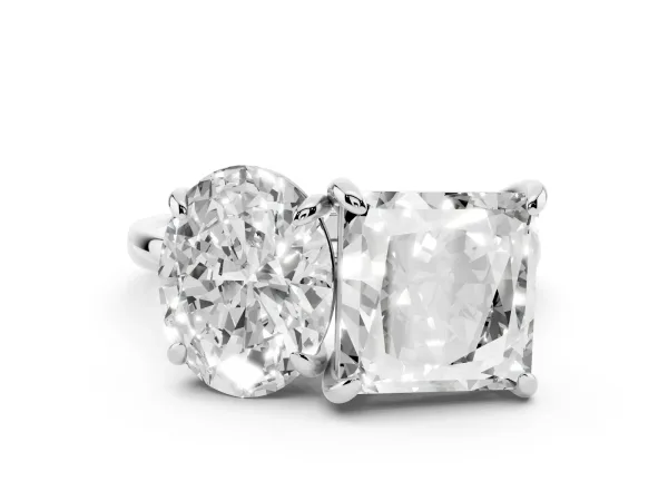 Oval and Princess Toi Moi Ring with Prong Setting and Plain Band White gold