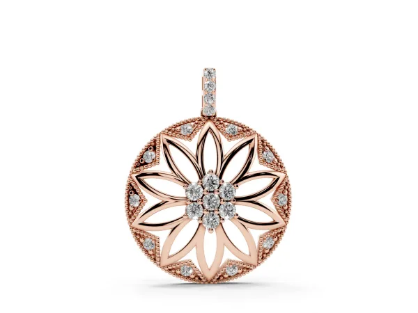 Round Diamond Cluster Flower Pendant Rose gold