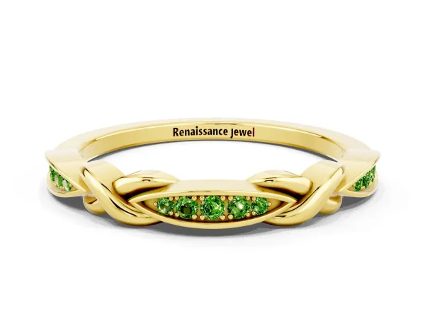 Twisted Marquise Peridot Pavé Band with Shared Prong Setting Yellow gold