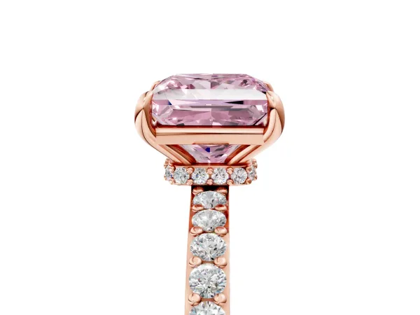 Fancy Pink Princess Cut Diamond Solitaire Engagement Ring with Pavé Band and Four-Prong Setting Rose gold