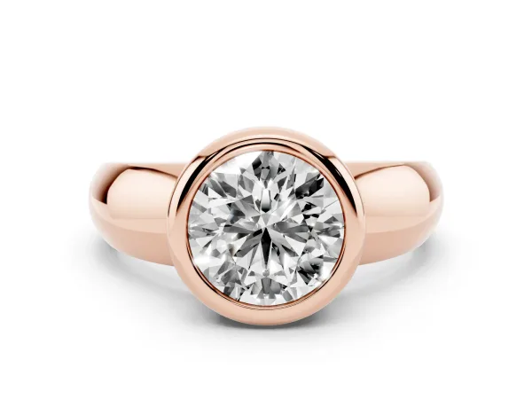 Bezel Set Round Cut Solitaire Ring with Wide Band Rose gold