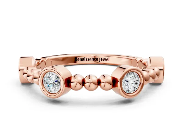 Bezel Set Round Diamond Beaded Band Rose gold