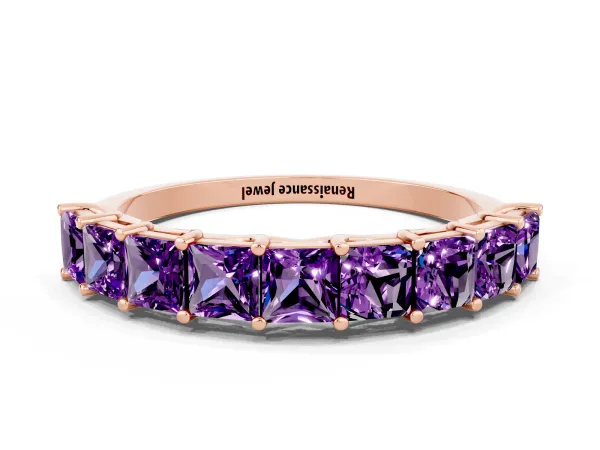 Princess Cut Amethyst Channel-Set Eternity Band with Prong Setting Rose gold