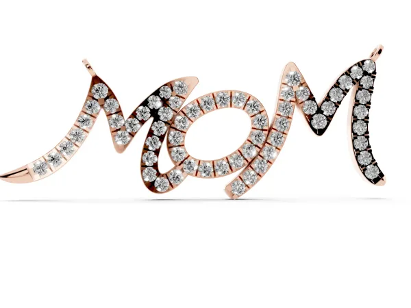 Pavé Round Diamond Script Pendant with Prong Setting Rose gold