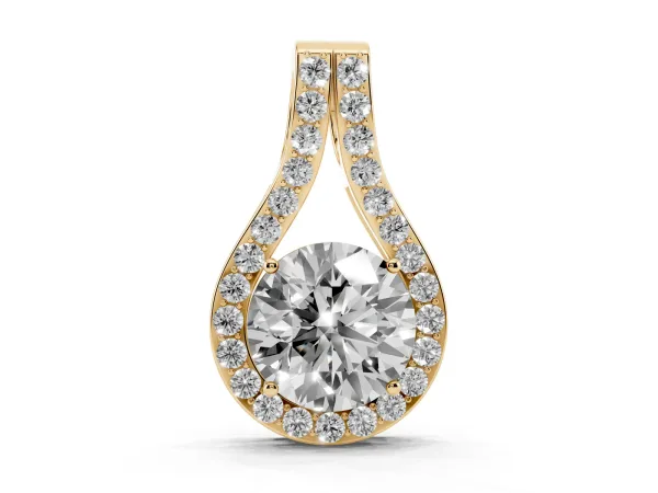 Round Halo Prong Set Pendant Yellow gold