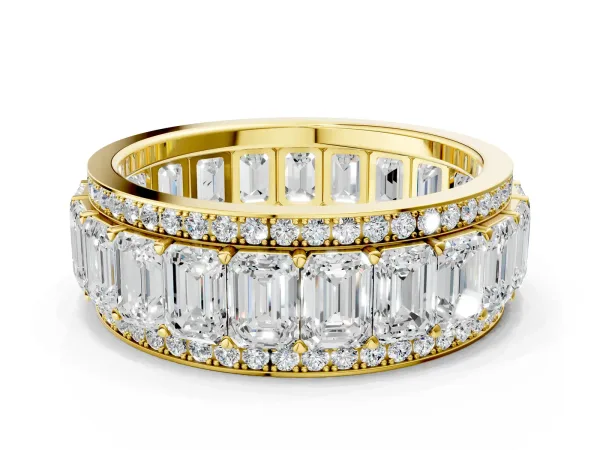 Emerald Cut and Round Diamond Multi-Row Mens Band Yellow gold