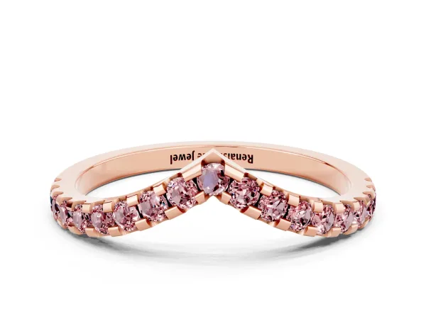 Pavé Round Morganite Chevron Band with Shared Prong Setting Rose gold