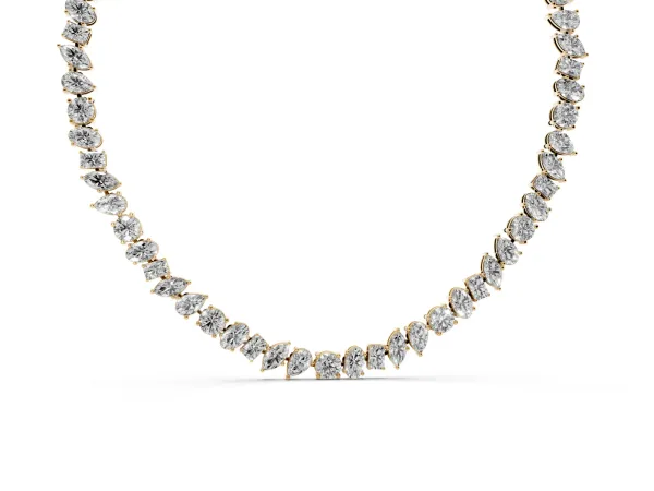 Mixed Shape Diamond Tennis Necklace Yellow gold