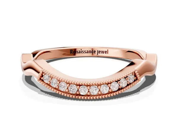 Milgrain Curved Diamond Pavé Band with Round Stones Rose gold