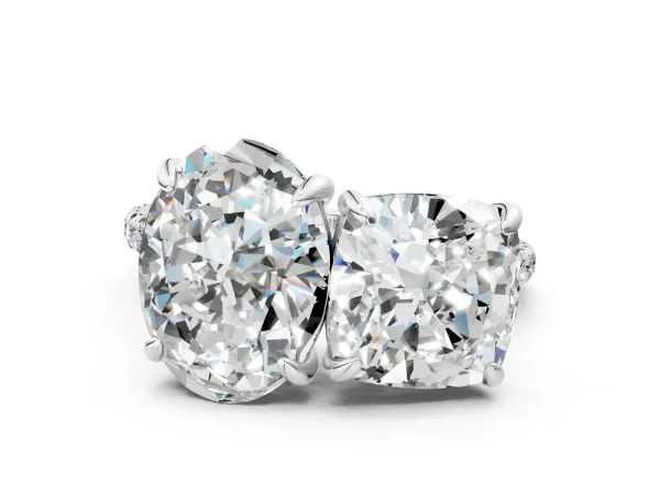 Oval and Cushion Toi Moi Ring with Prong Setting and Pave Band Platinum