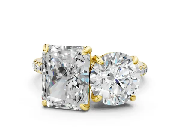 Round and Radiant Toi Moi Ring with Prong Setting and Pave Band Yellow gold