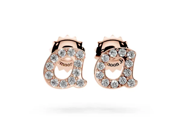 Round Diamond Initial A Stud Earrings Rose gold