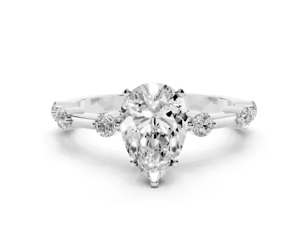 Pear Cut Solitaire Diamond Ring with Bezel Set Side Stones and Prong Setting Platinum