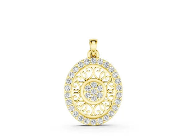 Round Halo Filigree Pendant with Pavé Setting Yellow gold