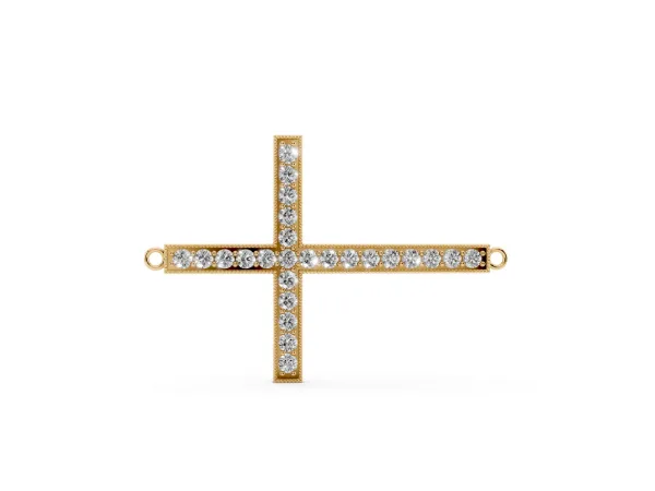Pavé Round Diamond Cross Pendant Yellow gold