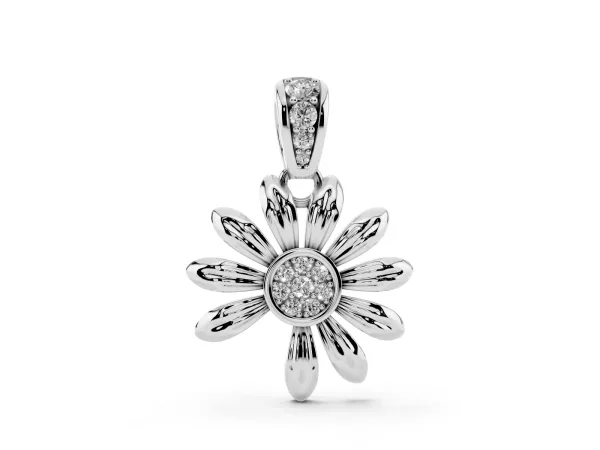 Round Diamond Daisy Flower Pendant with Diamond Accents White gold