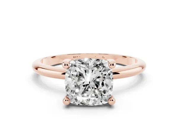 Cushion Cut Solitaire Diamond Ring with 4-Prong Setting on a Classic Band Rose gold