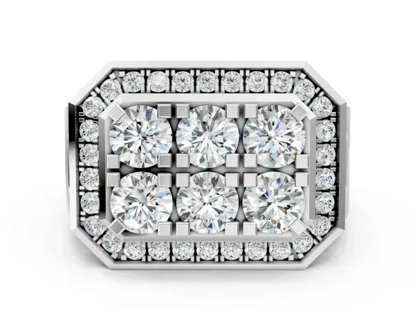 Round Diamond Cluster Halo Mens Ring Platinum