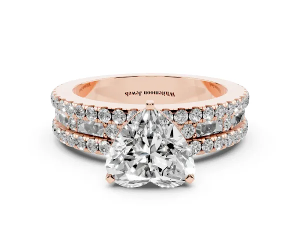 Heart Cut Diamond Solitaire Ring with Pavé and Channel Set Band Rose gold