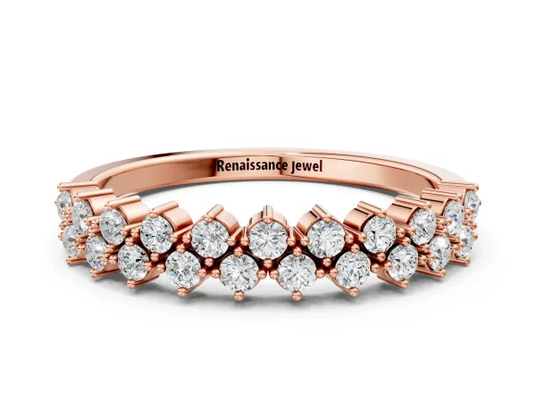 Round Diamond Prong Set Chevron Band Rose gold