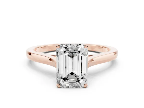 Emerald Cut Solitaire Heart Prong Engagement Ring with Tapered Band Rose gold