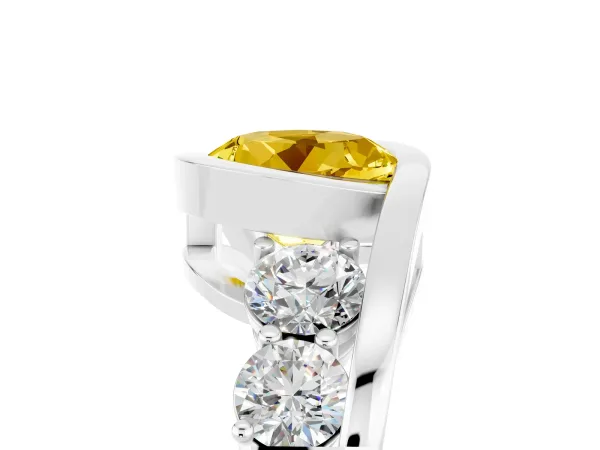 Bezel Set Round Cut Yellow Sapphire Bypass Ring with Round Accents Platinum