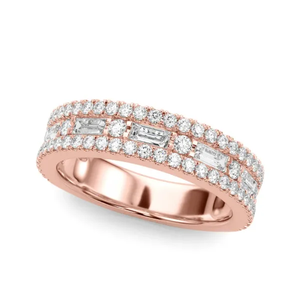 Pave Round and Baguette Diamond Eternity Band with Channel and Prong Setting Rose gold