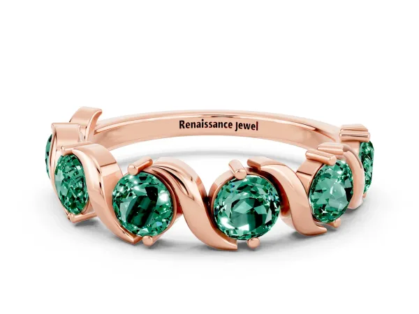 Round Green Sapphire Half Eternity Band with Wave Prong Setting Rose gold