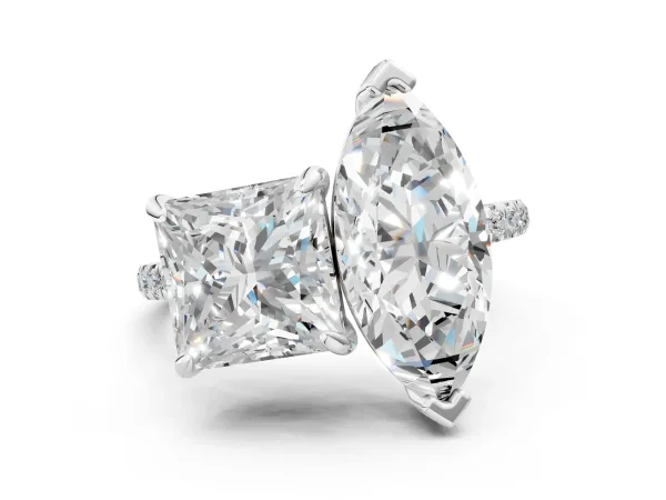Marquise and Princess Toi Moi Ring with Prong Setting and Micro Pave Band Platinum