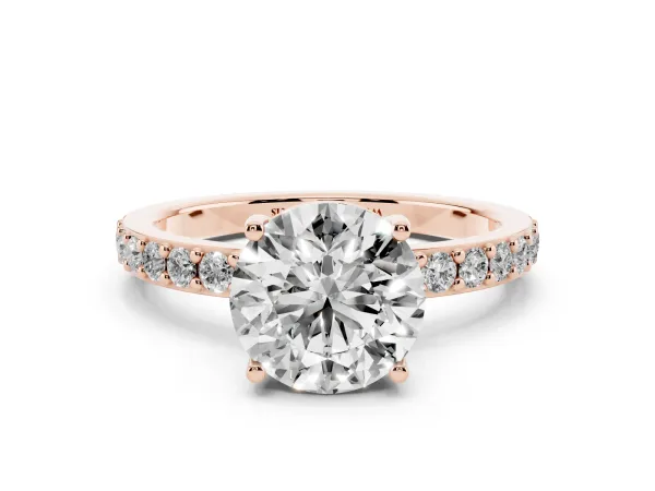 Round Cut Cut Diamond Solitaire with Pave Band and Four-Prong Setting Rose gold
