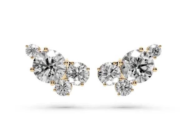 Round and Oval Diamond Hydrangea Bouquet Stud Earrings with Round Diamond Accents Yellow gold