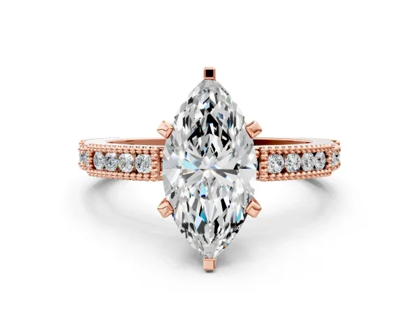 Marquise Cut Solitaire with Pavé Band and Four-Prong Setting Rose gold