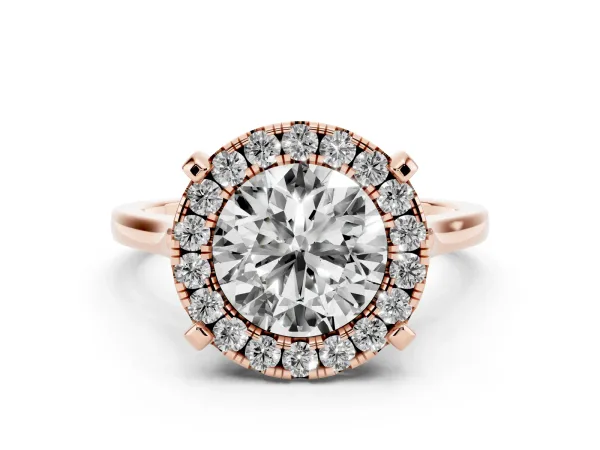 Round Cut Diamond Cluster Halo Solitaire with Four-Prong Setting Rose gold