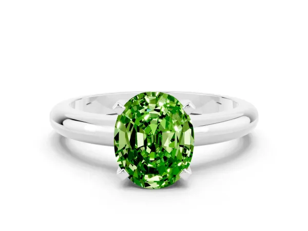 Oval Cut Peridot Solitaire Engagement Ring with Round Band and Four-Prong Setting Silver