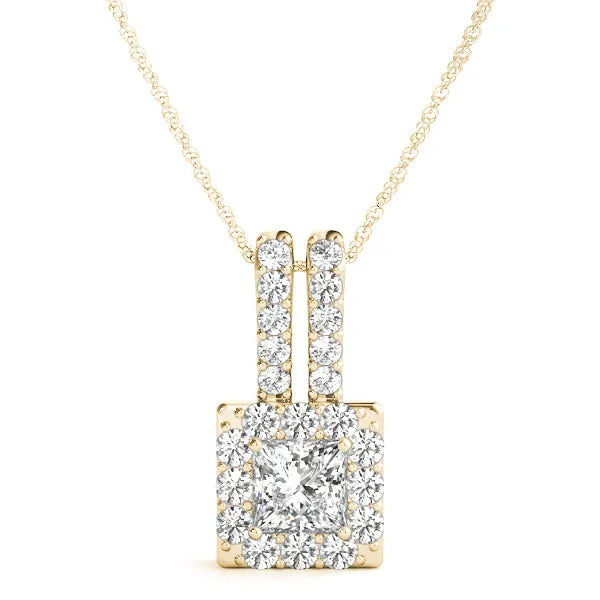 Halo Princess Cut Double Bail Pendant Yellow gold