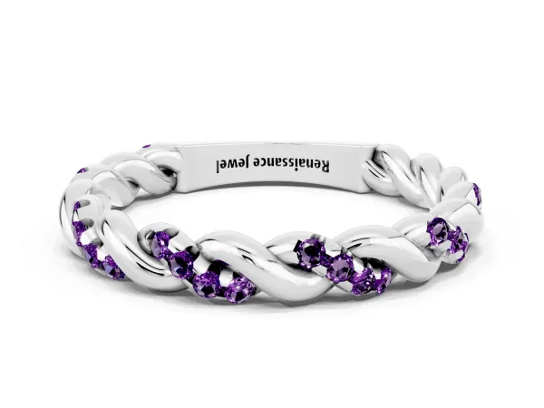 Twisted Pavé Round Amethyst Eternity Band Platinum